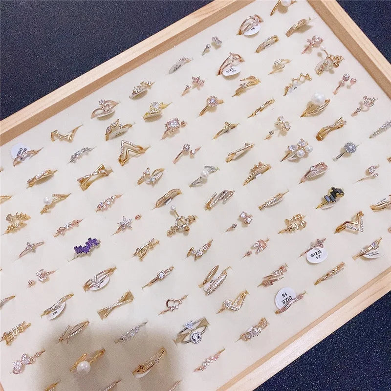 Plated Gold Micro-inset Zircon Ring Fashion Exquisite Color Preserving Mixed Batch Ring Female Wholesale