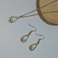 Factory Customized Wholesale Stainless Steel Diamond Pearl Water Droplet Pendant Necklace Earrings Women's Fashion Jewelry Set