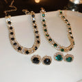 Vintage Luxury Rhinestone Choker Necklace and Crystal Round Stud Earrings Set Fashion Fine Jewelry Jewelry Sets (KJ088)
