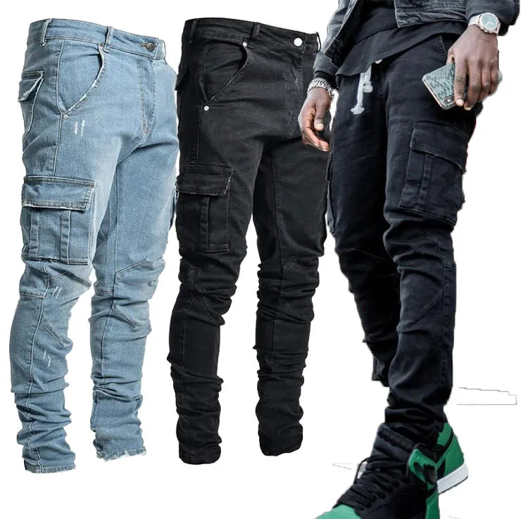 Men's Mid Waist Cargo Plus Size Fashion Casual Trousers Daily Wear Multi-Pockets Solid Color Straight Plus Size Daily Straight