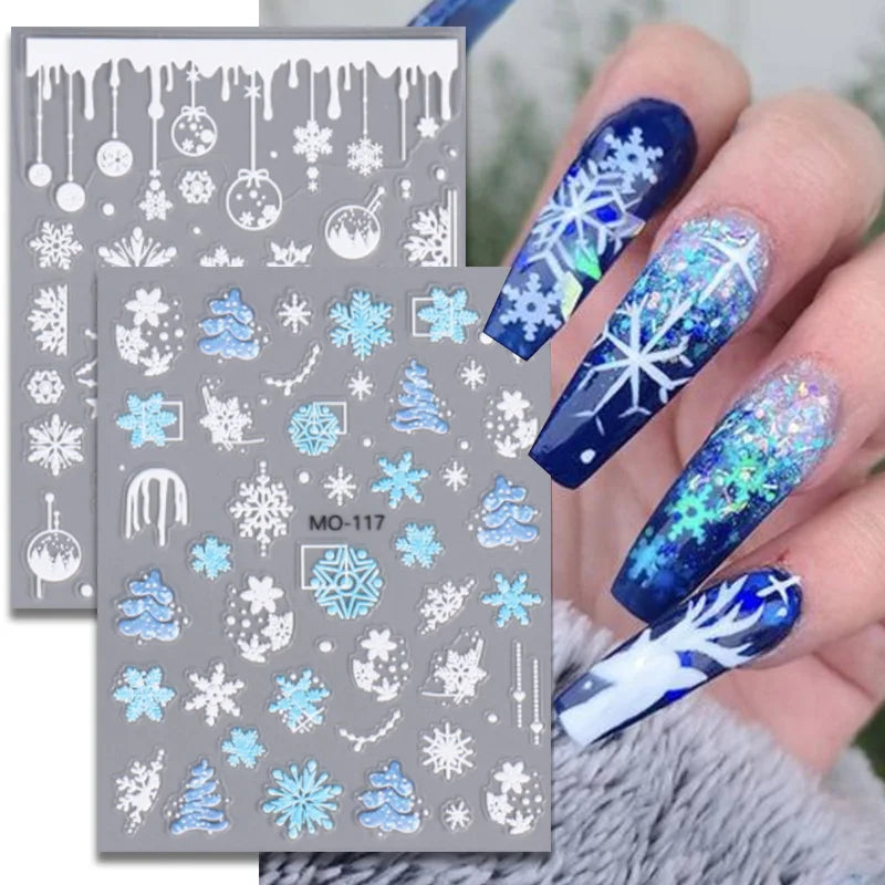 Christmas Snowflake Star Heart Shaped Adhesive Nail Art Stickers Decals Decoration Popular Professional 5D Resin Nail Sticker