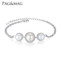 PAG&MAG Three Freshwater Pearl Bead Flower 925 Sterling Silver  Bracelet Charm Bracelets Jewelry