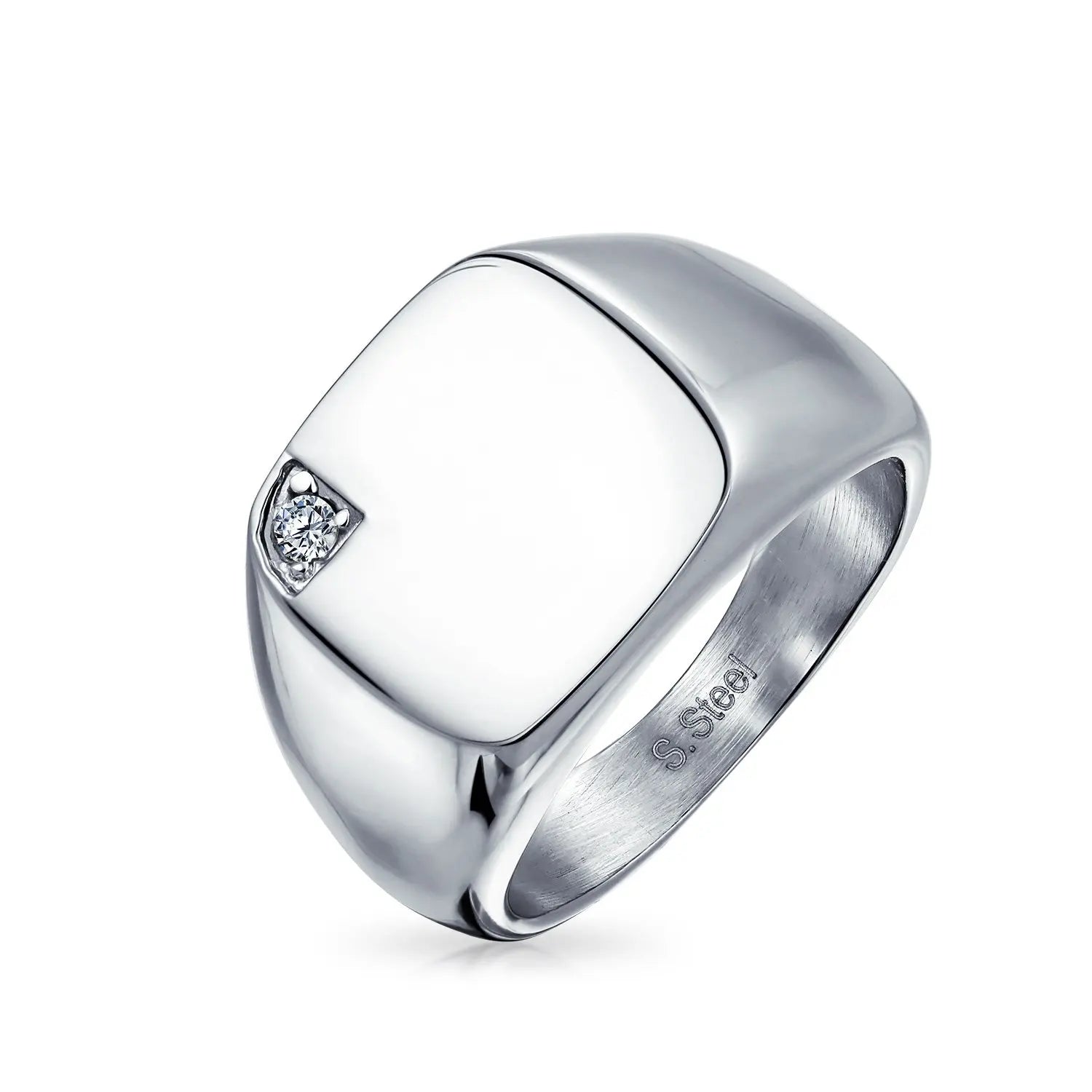 925 Silver Por Mayor Cz Engravable Square King Ring