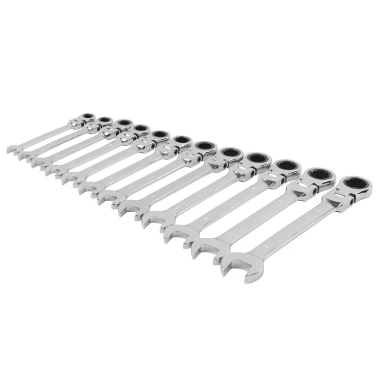 YUHANG 72-Tooth Chrome Vanadium Steel Flex Ratcheting Combination Wrench Set 6-Point Imperial/Metric 8-19mm 42-45 HRC DIY OEM