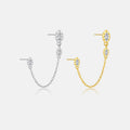 FUAMAY Dainty Zircon Double Earrings 925 Sterling Silver Chain Drop Marquise Stud Earrings