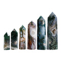 Fashion Multi-Sized Moss Agate Natural Stone Hexagonal Pillar Decoration Office Ornament Tower Stone Crafts DIY Accessory Gift