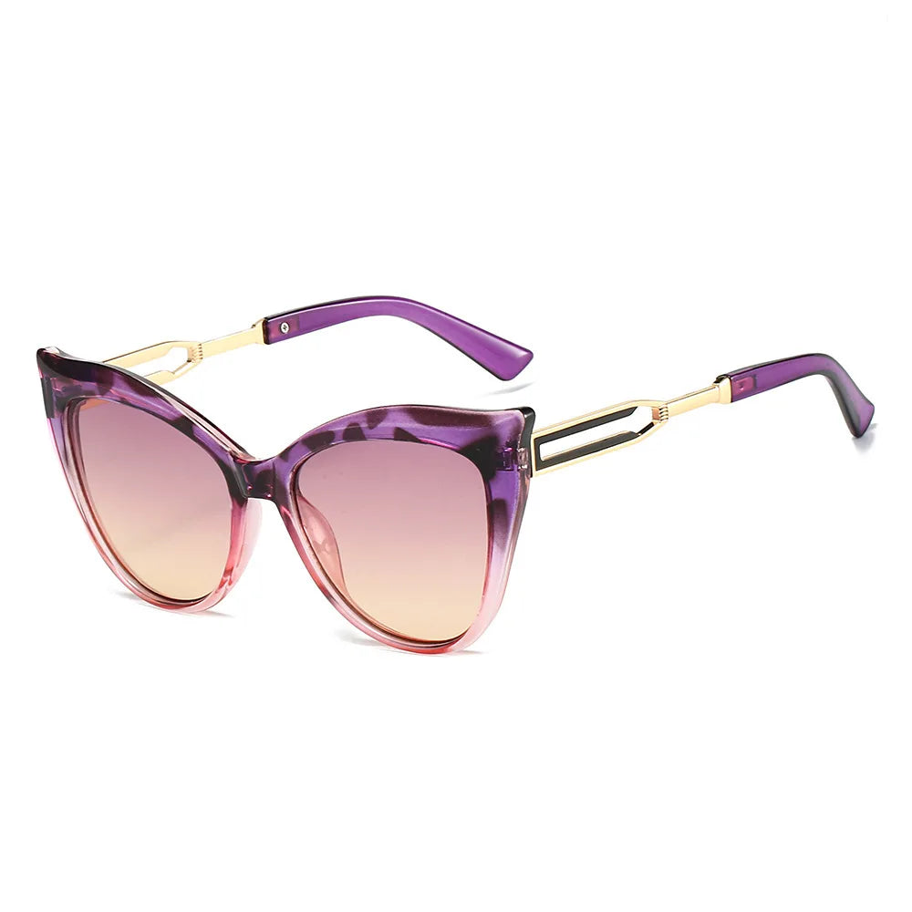 Simple Large Frame Hollowed-out Temple Cat Eye Sunglasses PC Material Women's Oversized Men's Gradient Lens Shades
