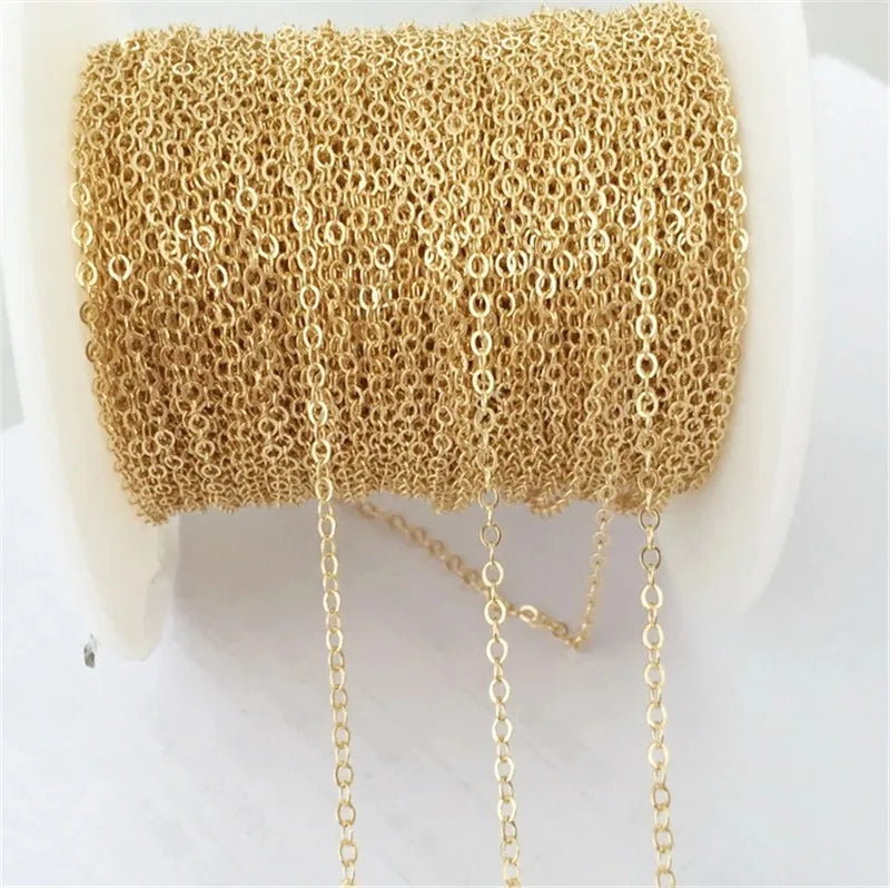 Tarnish Free 1/20 14K Gold Filled Flat Link O Chain Permanent Jewelry Multi Sizes Extender Loose Role Chain for Necklace Making