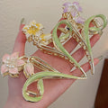 Large Flower Rhinestone Hair Shark Clip for Women Girls Metal Flower Hairpin Female Ponytail Shiny Holding Hair Claw