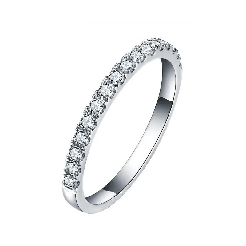 0.015CTW HI 1.5mm Width Moissanite Lab Created Diamond Half Eternity Wedding Band Sterling Silver for Women