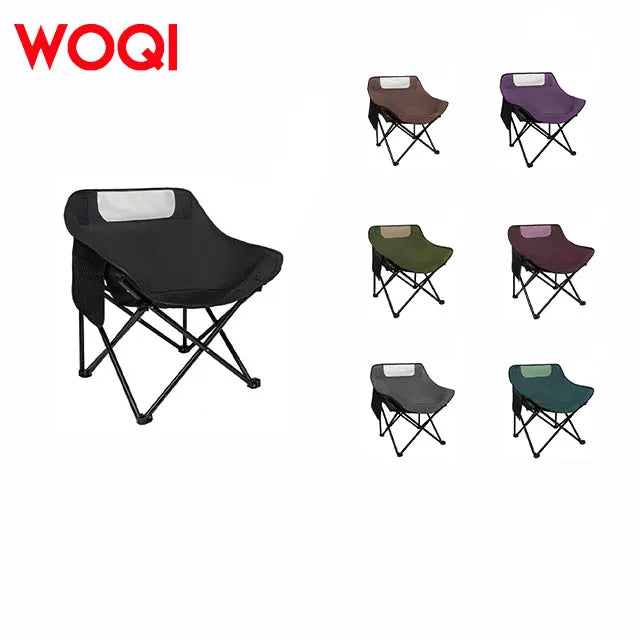 WOQI Deluxe Lightweight Metal Portable Camping Chair Modern Design Iron Reclining Moon Chair for Outdoor & Park Use