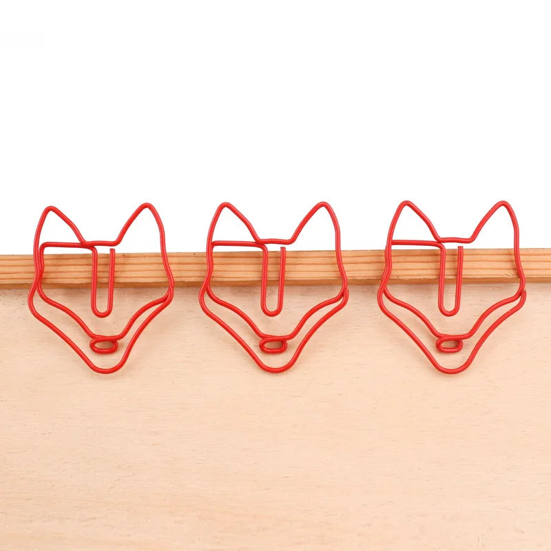 Customized Metal Cool Animal Red Fox Shaped Paper Clips Funny Cute Bookmark Clips With Box Decor Birthday Gift
