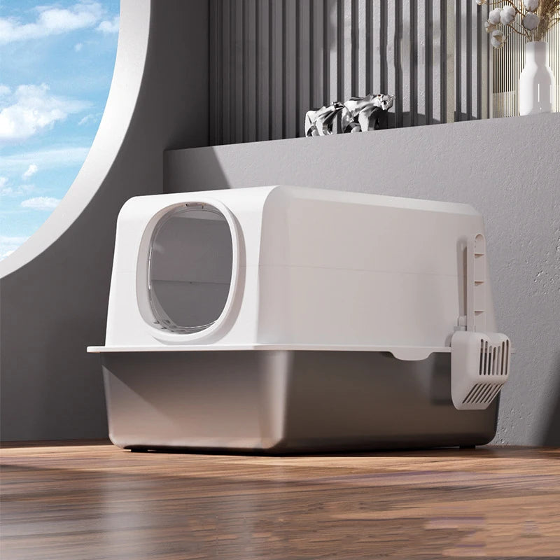 2025 Premium Trending Stainless Steel Cat Litter Box Super Large Pet Toilet Fully Enclosed Odor-Free Cat Toilet