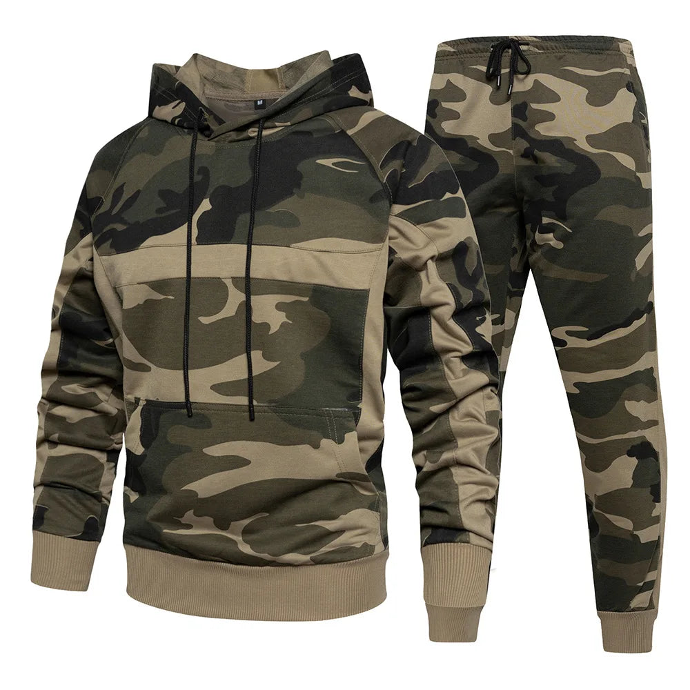 2024 EU-size Men's Outdoor Sports Casual All-match Suit Autumn and Winter New Camouflage Loose  Hoodies Two-piece Set