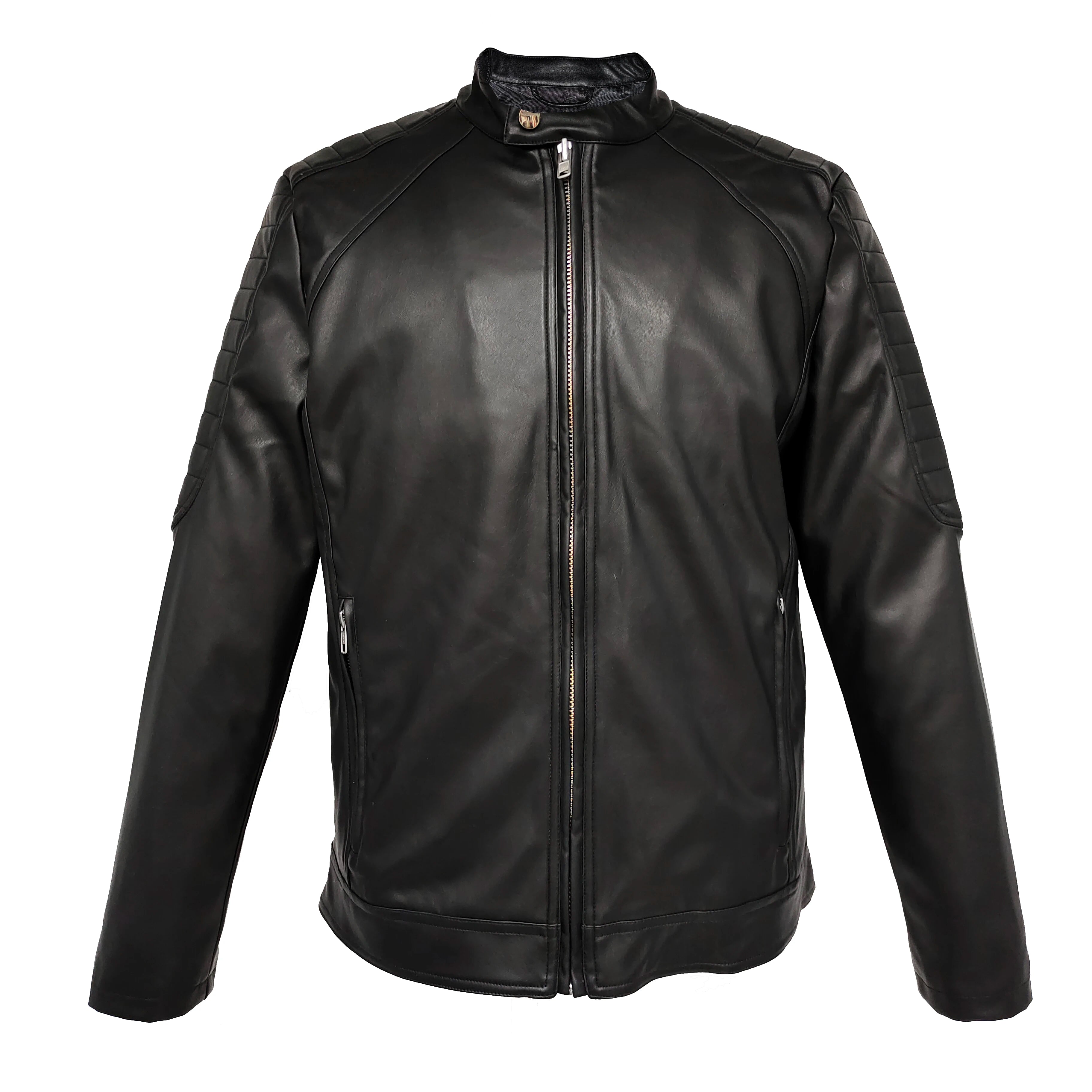 Highstreet Casual Stylish Biker Black Customization Motorcycle Vegan PU Plus Size Men's Waterproof Zippered Jackets