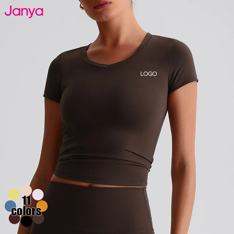 Janya Women's Classic Breathable Quick Dry Running Workout Top V-Neck Gym Fitness Sportswear Short Sleeve Yoga Shirt for Adults