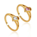 New Unique Design Popular Pink Clear Zircon Ring Waterproof Stainless Steel 18k Gold Plated Dainty Heart Cubic Zirconia Ring