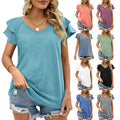 Women's Clothing Summer Solid Color V Collar Double-layer Ruffle Sleeve Loose Top T-shirt Wholesale Fashion T Shirt