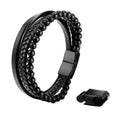 Luxury Natural Black Agate Lava Stone Beaded With Genuine Leather Bracelet Beads Men Three Magnetic Clasps Leather Bracelet