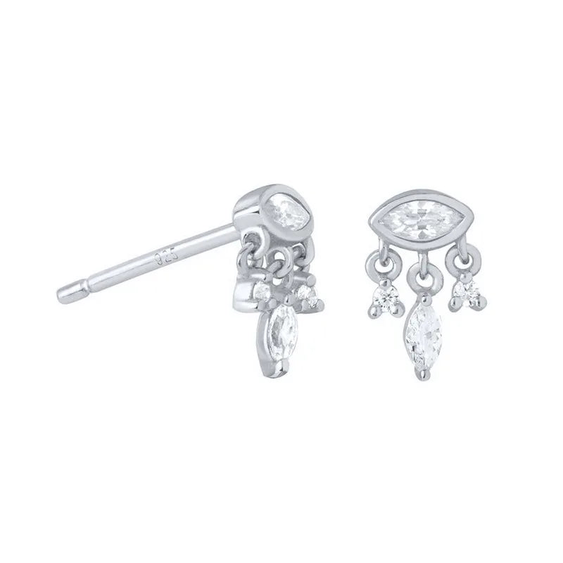 925 Sterling Silver Earrings Jewelry clear CZ Zircon Stud Earrings Women Simple Cubic Silver Geometric Earrings