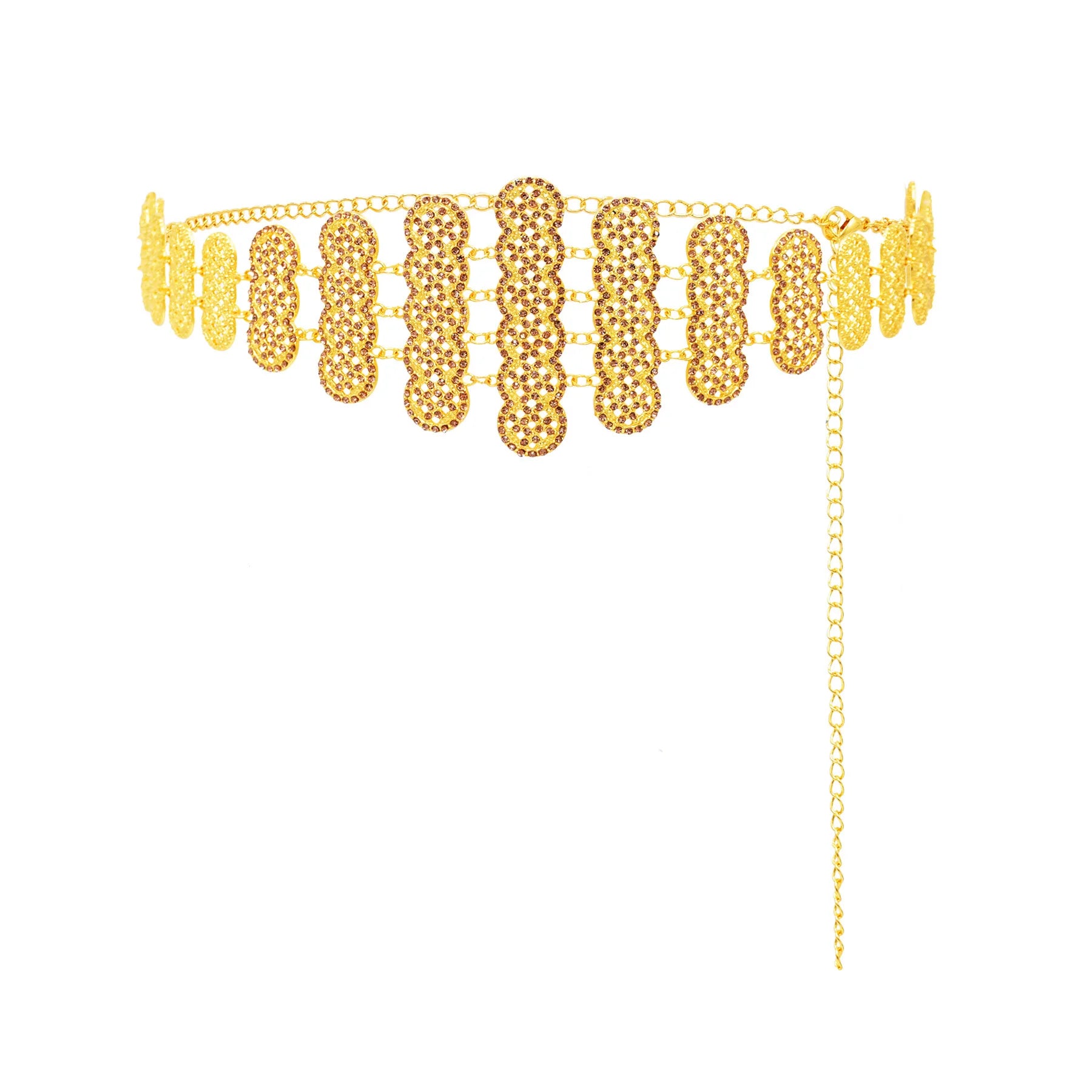 Gold Plated Women's Rhinestone Belly Chain with Bohemian Flower Waist Tassels for Party Body Jewelry