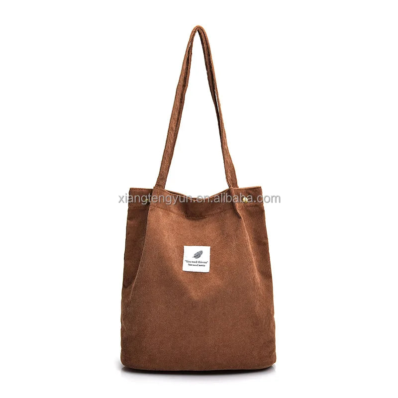 Simple Corduroy Shopping Bag Large Capacity Canvas Bag Women's Shoulder Bag