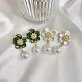 New Arrival Girlfriend Gift France Style Camellia Enamel Flower Imitate Pearl Stud Earring Jewelry for Girls