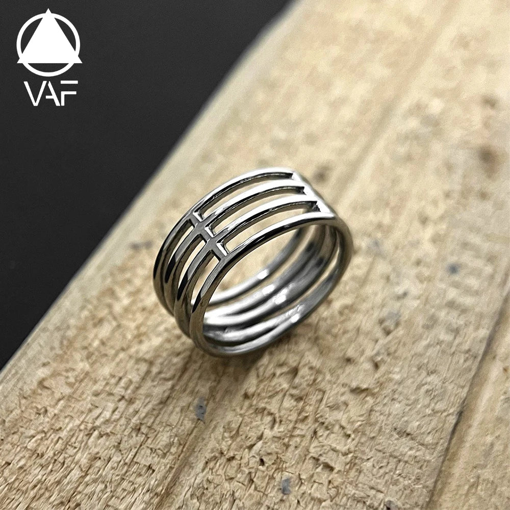 VAF Minimalist Geometric 4 Layer Cutout Ring Stainless Steel Statement Ring for Men MegaBDM