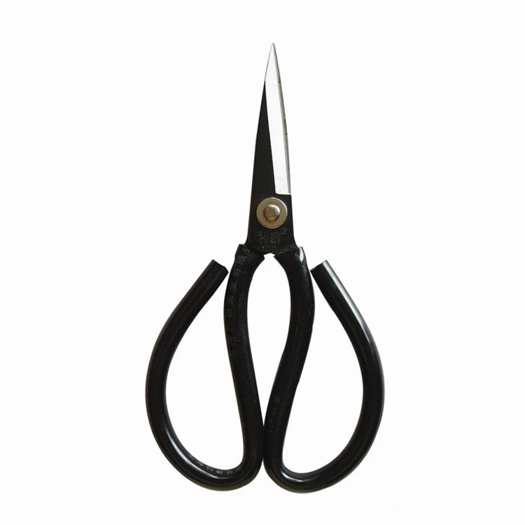 Full Carbon Steel Household Bonsai Scissors 19.5cm Traditional Vintage Black Coated Trimming Scissor Silver Rivet