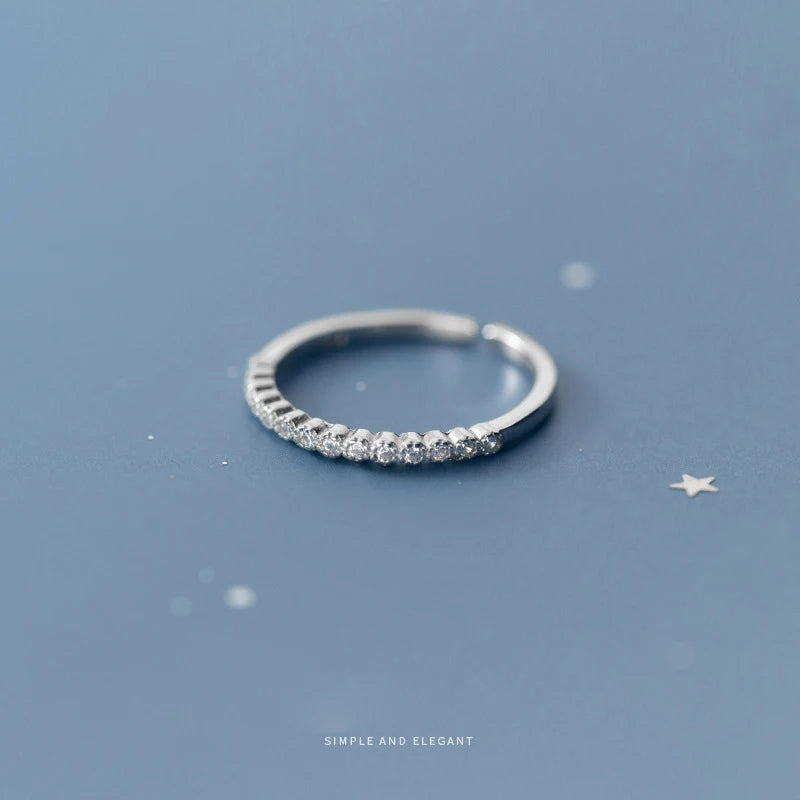925 Sterling Silver Crystal Wedding Female Adjustable Rings for Women Simple Geometric Ring Silver 925 Jewelry