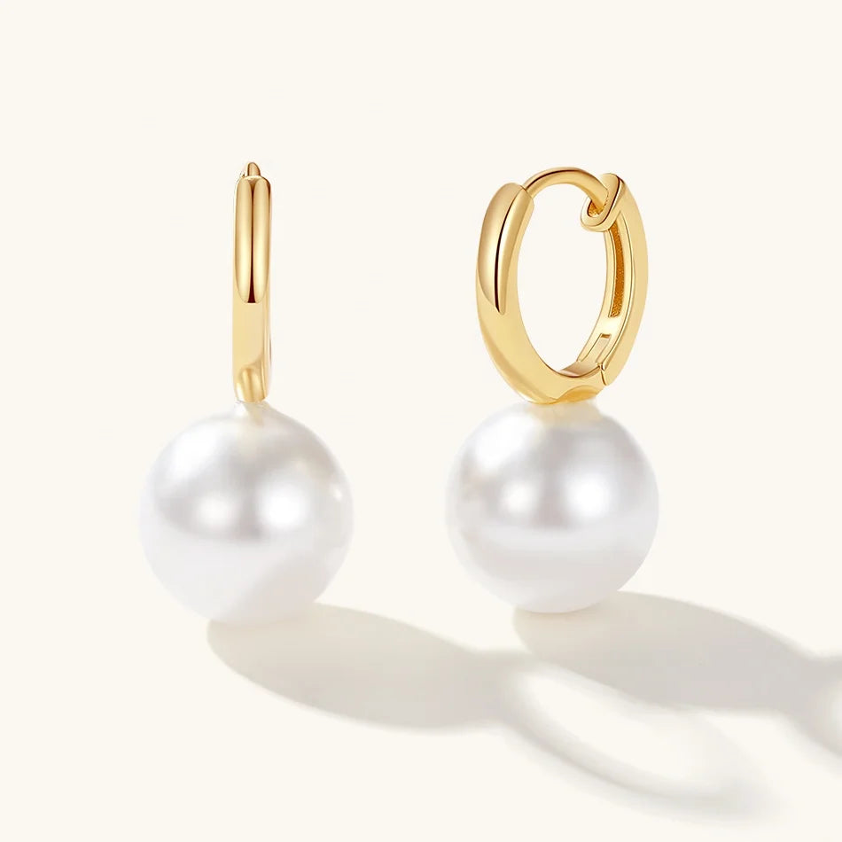 Nagosa Women Jewelry 18k Gold Vermeil 925 Sterling Silver Plump Shell Pearl Hoop Earrings