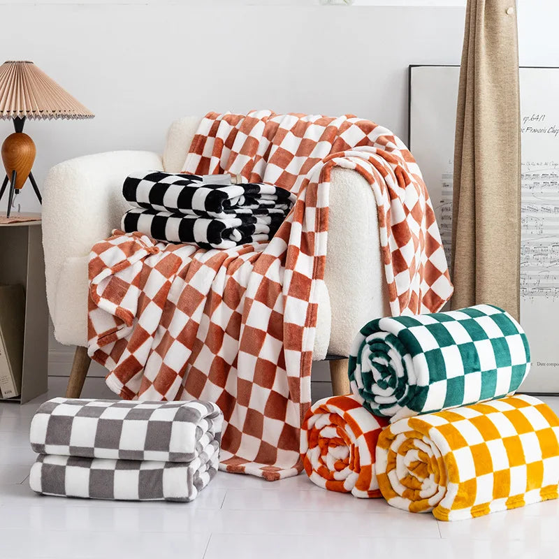 Wholesale Super Soft High Quality Flannel Fleece Checkered Pattern Throw Blanket Plush Checkerboard Blankets for Home