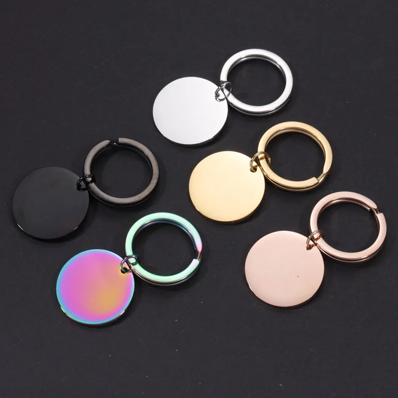Blank Dog Tag Keychain 25mm Stainless Steel ID Name Tags in Silver Gold Rose Gold Black Rainbow Variety of Colors