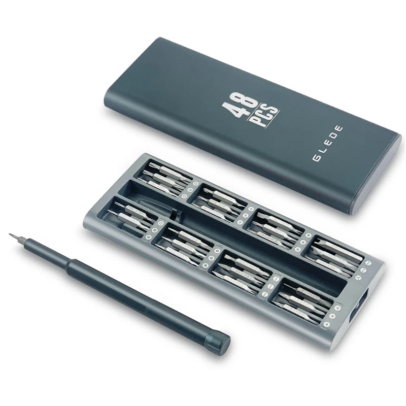 Glede 24 Alloy CRV HRC50-54 Double-Head Bits Hand-Powered Magnetic Screwdriver Tool Set OEM Hard Case 48 in 1 for DIY Repair