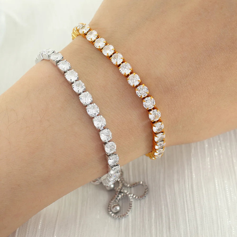 Fashion Stainless Steel Jewelry Adjustable Diamond Tennis Chain Bracelet 4MM Cubic Zircon Inlaid Wristband Tennis Bracelets