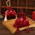 Burgundy Velvet Tassel Handheld Candy Bag Chinese Wedding Favor Candy Tassel Bag Wholesale