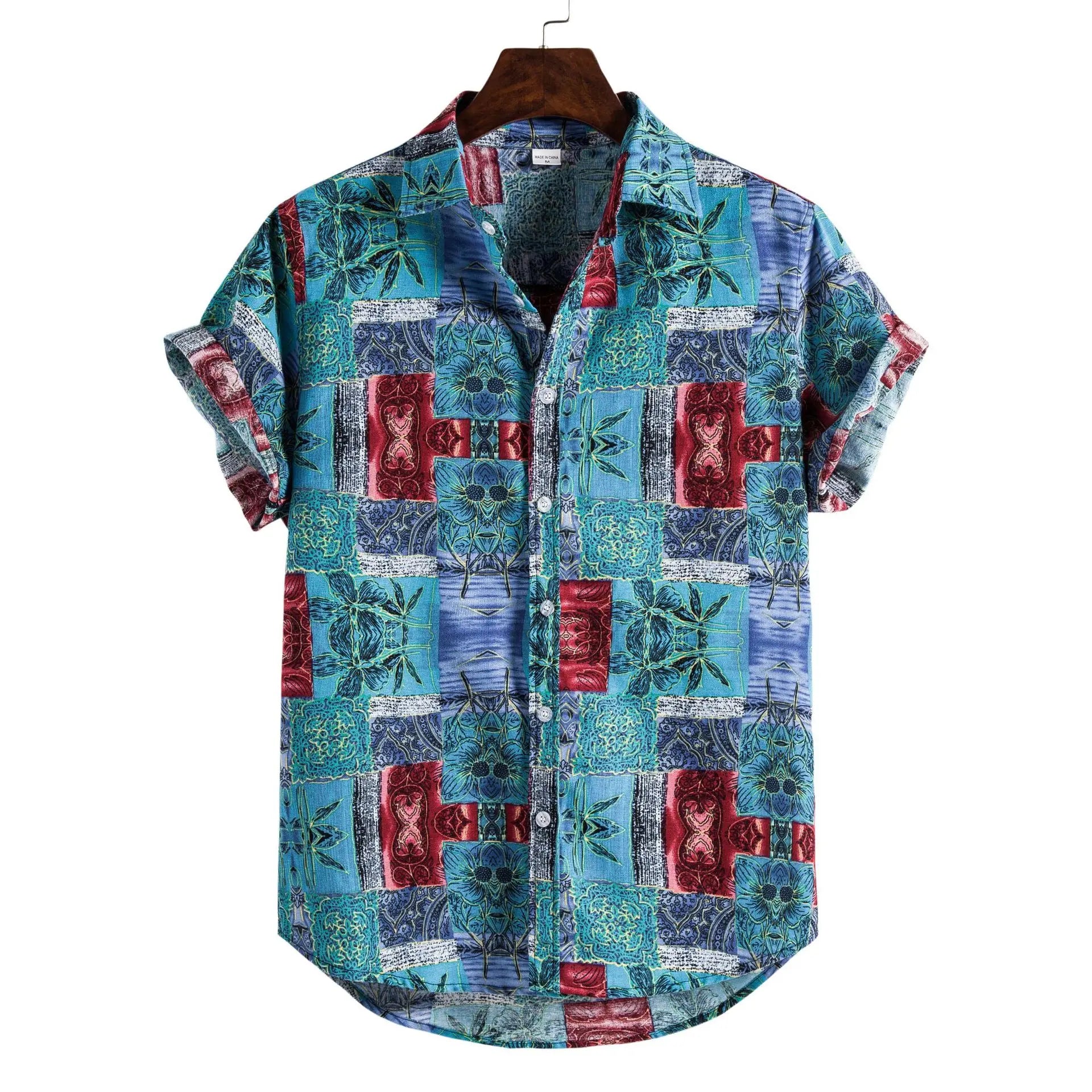 Custom Logo Design Sublimation Print Beach Wear Quick Dry Satin Polyester Button Down Collar Short Sleeves Men's Hawaiian Shirt