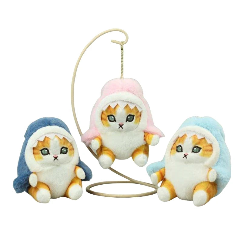 Cute Shark Cat Fried Shrimp Cat Plush KeyChains Toys Doll Bag Charms Pendant Kawaii Shark Cat Plush KeyChain Stuffed Animal Toys