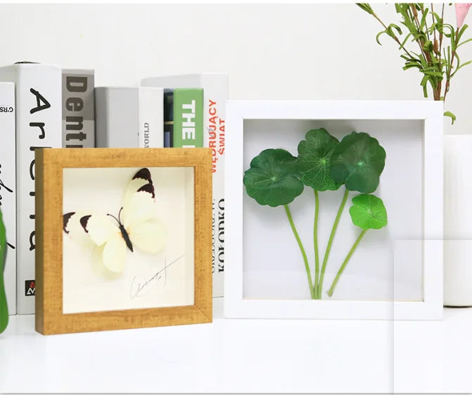 7 Inches Ps Black and White Log Blown Golden Shadow  Box Photo Frame square Glass 3 D Deep Shadow Box for Storing Memories