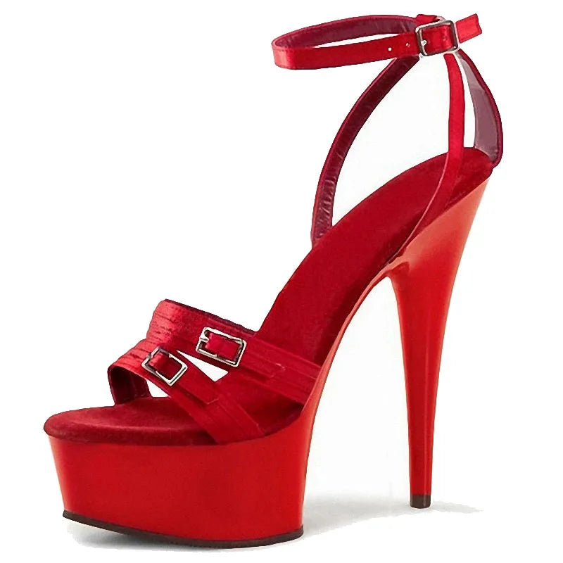 Red 15cm Thin Heel Pole Dance Model Show Fashion Sandals Summer Party Platform Leak Y Toe Party Sandals with ABS Outsole