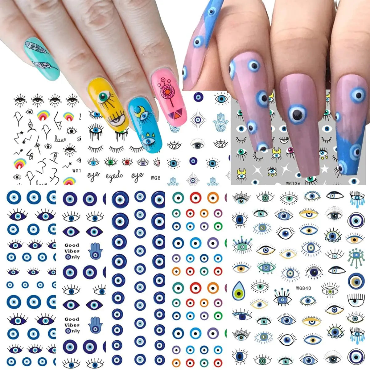 2025 Hor Collection Free Sample Evil Eye 3D Self-Adhesive Witch Nail Decals DIY Plastic Nail Art Supplies
