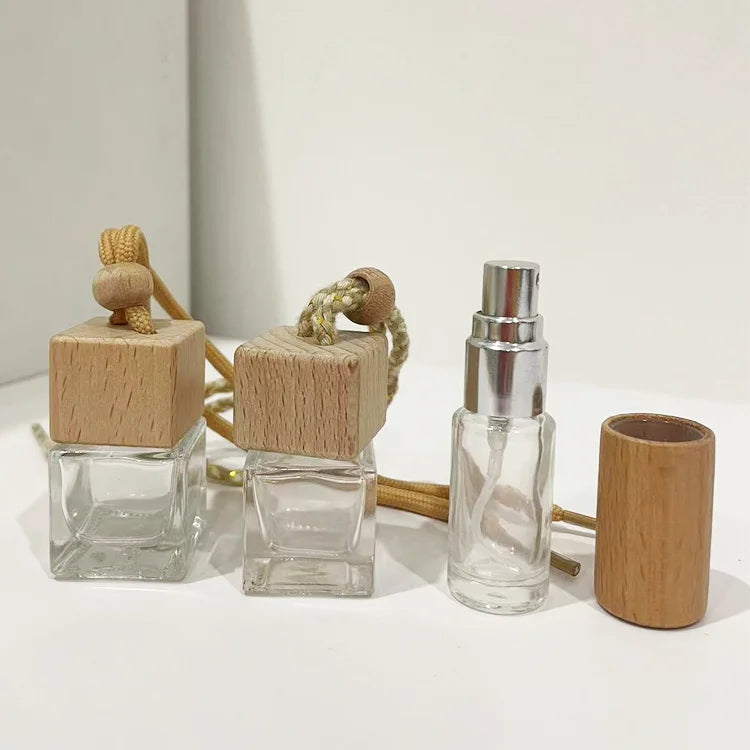 Ready Stock 5ml 8ml 10ml 20ml Car Perfume Diffuser Car Air Diffuser Hanger Wood Lid Glass Bottle