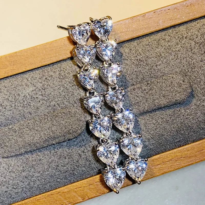 Huitan Dainty Sparkling Heart Design Cubic Zirconia Long Dangle Earrings Valentine's Day Gift Bridal Wedding CZ Pendant Earrings