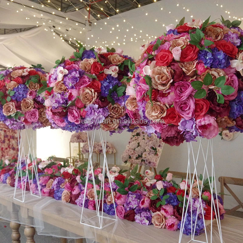 F363 Wedding Decoration Table Floral Centerpiece Silk Table Flower Center Piece Artificial Purple Rose Flower Balls for Wedding