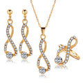 Wholesale Fashion Crystal Pendant Gold Plated Necklace Ring Earrings Jewelry Sets For Engagement