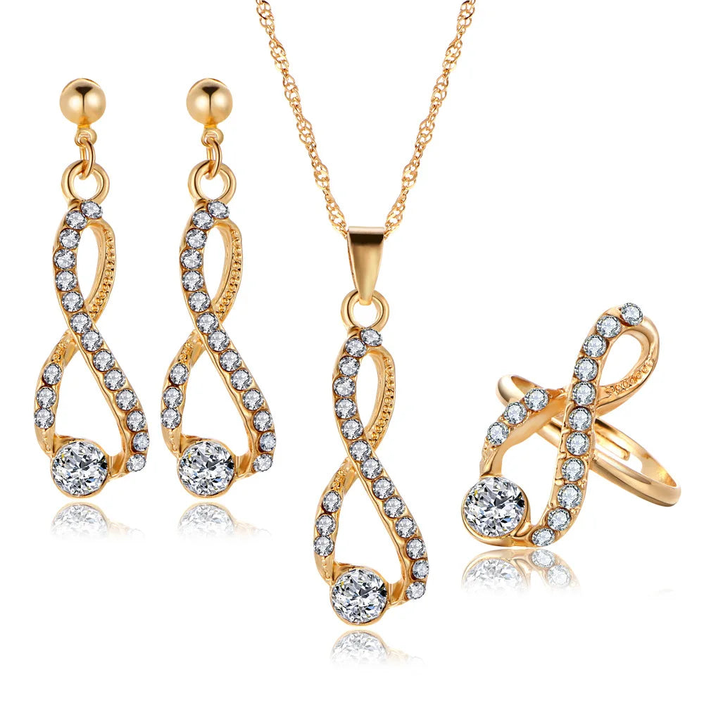Wholesale Fashion Crystal Pendant Gold Plated Necklace Ring Earrings Jewelry Sets For Engagement