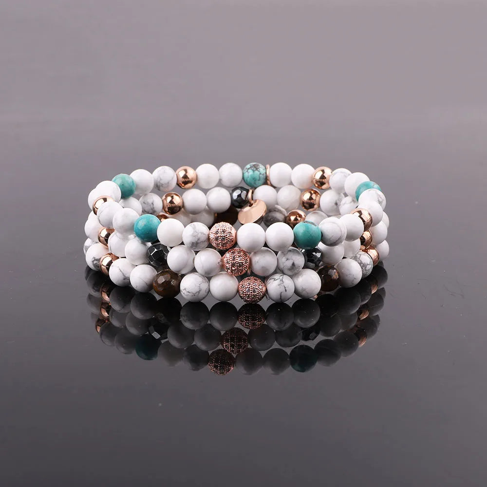 Classic Design Natural Stone Gemstone CZ Stainless Steel Beaded Elastic Fashion Bracelet for Men Women JBS12371