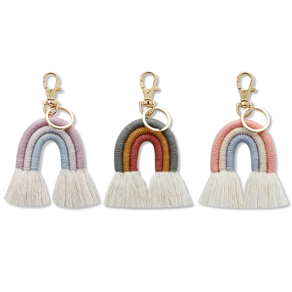 GT Handmade Boho Rainbow Key Chain Cloth Tassel Pendant Ethnic Style Car Accessories Key Chain