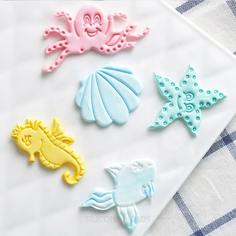 Plastic Marine Life Theme Chocolate Fondant Cake Molds Cookie Cutter Shape Cake Decorating Baking Tools Embosser Moulds