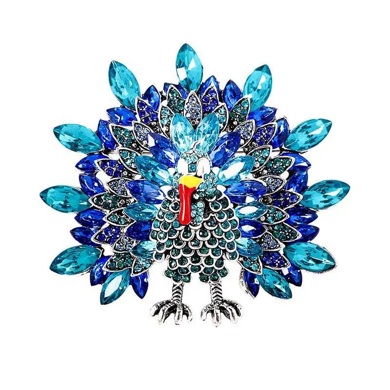 YN0077 Fashion Blue Peacock Brooch Women Rhinestones Brooch Wholesale Jewelry Accessories